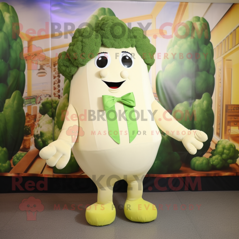 Cream Broccoli mascot costume character dressed with a Romper and Bow ties