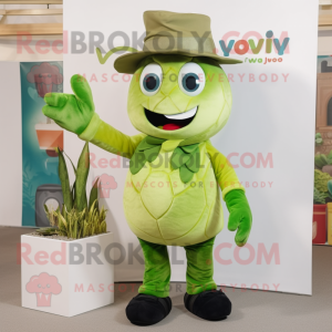 Olive Hydra mascot costume character dressed with a Playsuit and Hats