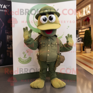 Olive Hydra mascot costume character dressed with a Playsuit and Hats