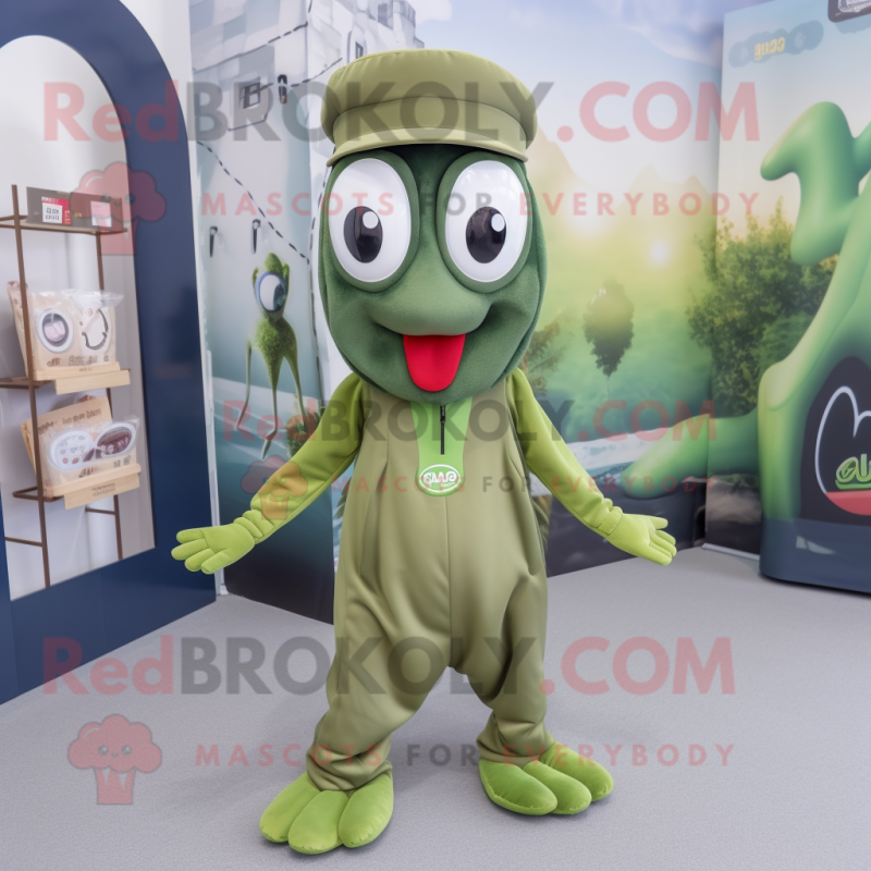 Olive Hydra mascot costume character dressed with a Playsuit and Hats