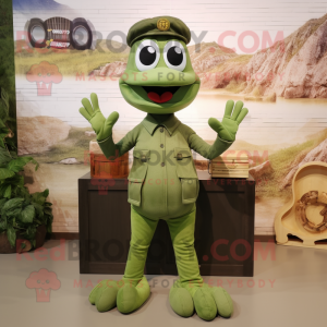 Olive Hydra mascot costume character dressed with a Playsuit and Hats
