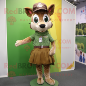 Olive Roe Deer mascot costume character dressed with a Skirt and Beanies