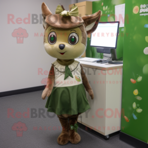 Olive Roe Deer mascot costume character dressed with a Skirt and Beanies