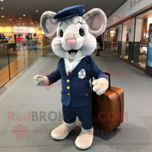 Navy Dormouse mascot costume character dressed with a Suit Pants and Tote bags