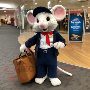 Navy Dormouse mascot costume character dressed with a Suit Pants and Tote bags