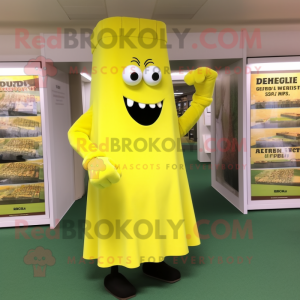 Yellow Celery mascot costume character dressed with a Empire Waist Dress and Cufflinks