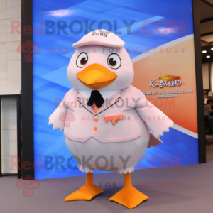 Peach Seagull mascot costume character dressed with a Suit and Keychains