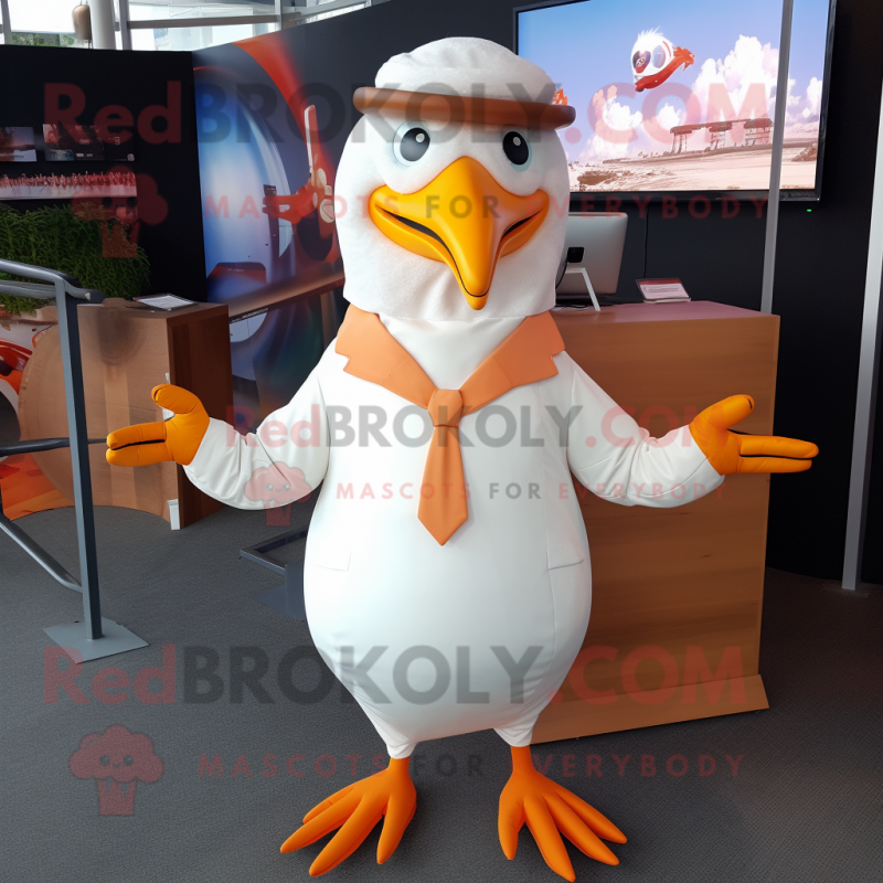 Peach Seagull mascot costume character dressed with a Suit and Keychains