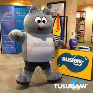 Gray Squash mascot costume character dressed with a Board Shorts and Pocket squares