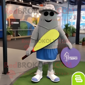 Gray Squash mascot costume character dressed with a Board Shorts and Pocket squares