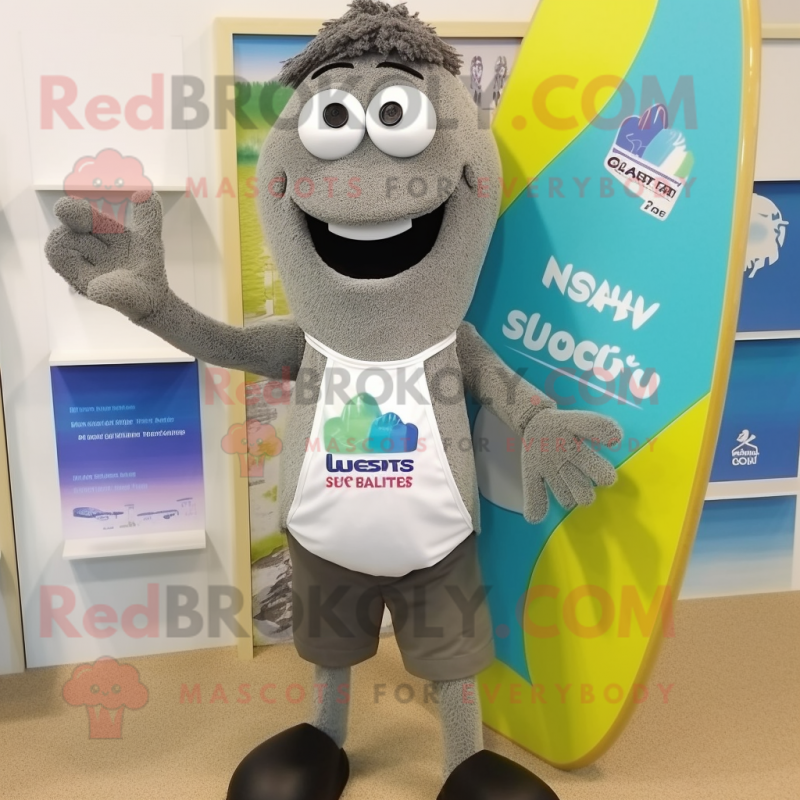 Gray Squash mascot costume character dressed with a Board Shorts and Pocket squares Gray Squash mascot costume character dressed with a Board Shorts and Pocket squares