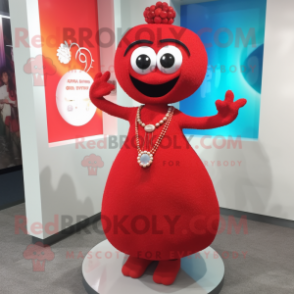 Red Pendant mascot costume character dressed with a Maxi Skirt and Bracelets