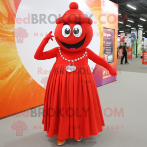 Red Pendant mascot costume character dressed with a Maxi Skirt and Bracelets