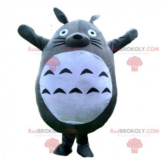 Mascote Totoro, coelho cinza e branco, fantasia de desenho