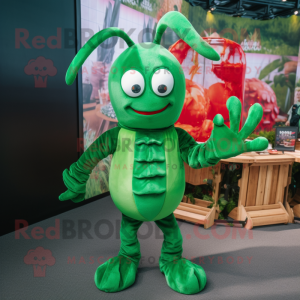 Forest Green Lobster mascot costume character dressed with a Romper and Keychains