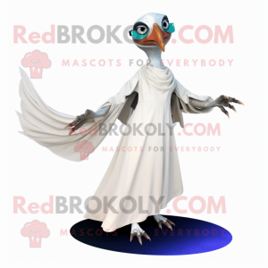 White Archeopteryx mascot costume character dressed with a Ball Gown and Scarf clips