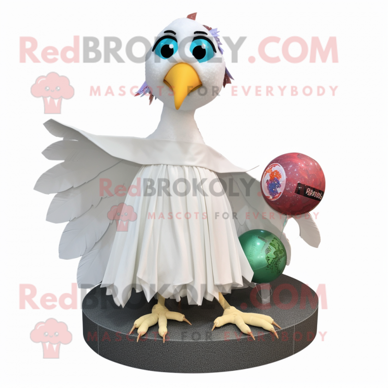 White Archeopteryx mascot costume character dressed with a Ball Gown and Scarf clips