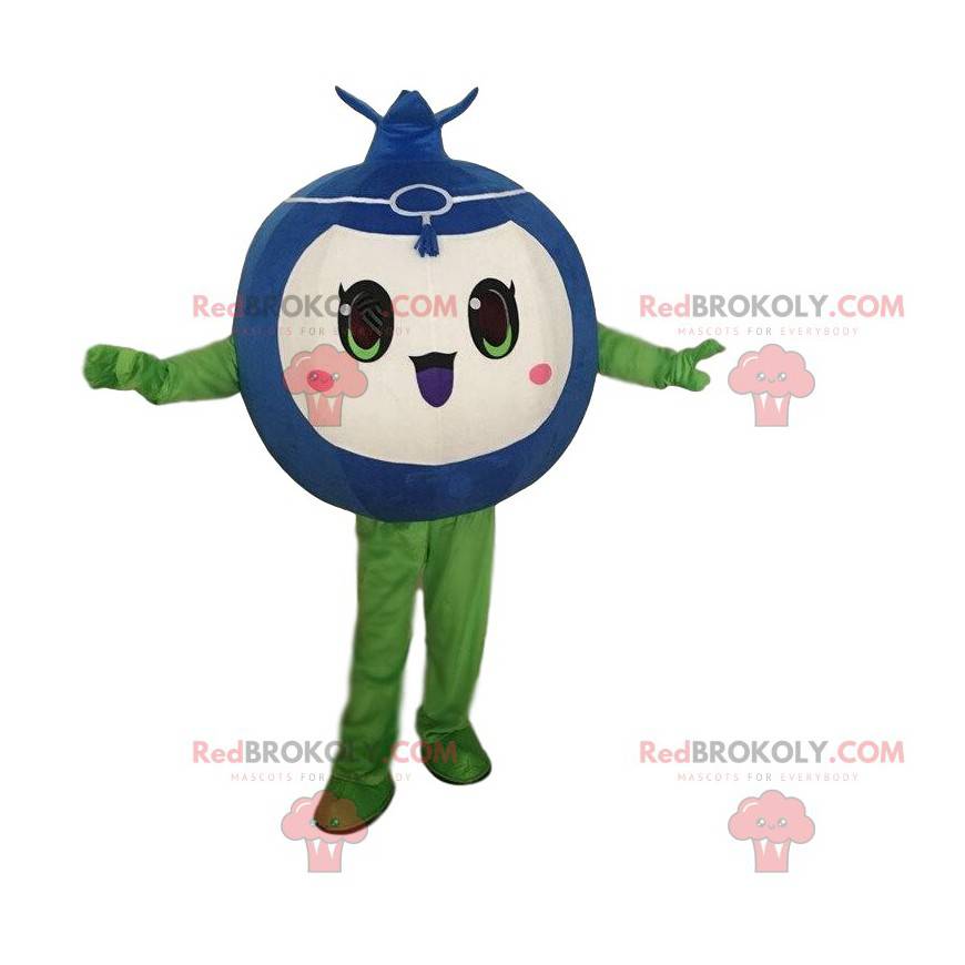 Mascote de mirtilo engraçado e fofo, fantasia de frutas -