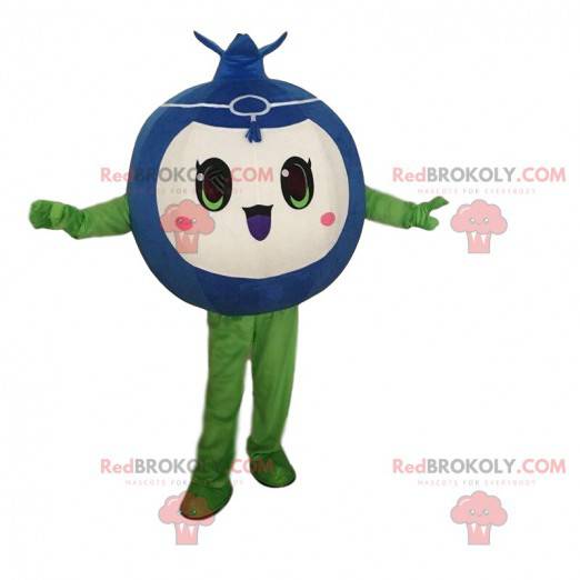 Mascote de mirtilo engraçado e fofo, fantasia de frutas -