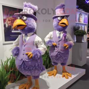 Lavender Hens mascot costume character dressed with a Playsuit and Cufflinks