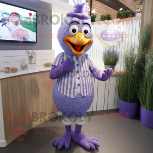 Lavender Hens mascot costume character dressed with a Playsuit and Cufflinks
