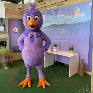 Lavender Hens mascot costume character dressed with a Playsuit and Cufflinks