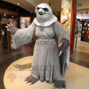 Gray Giant Sloth mascot costume character dressed with a Empire Waist Dress and Earrings