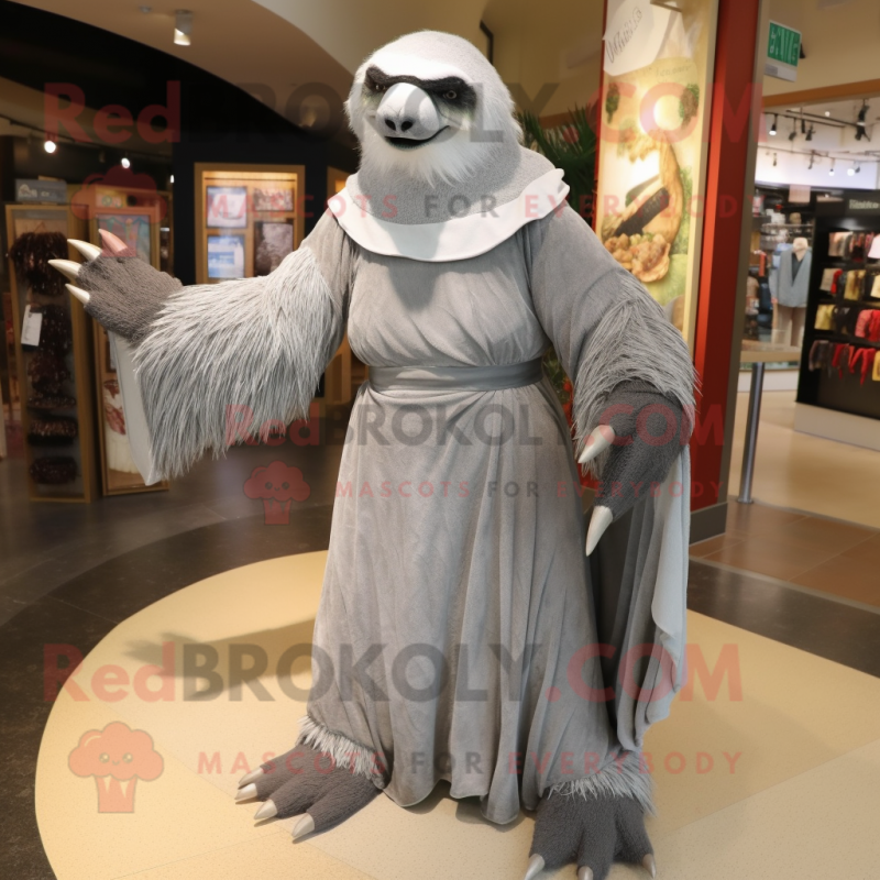 Gray Giant Sloth mascot costume character dressed with a Empire Waist Dress and Earrings