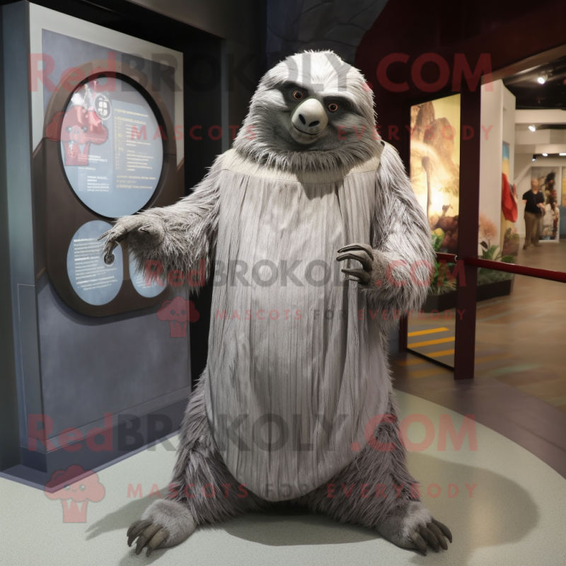 Gray Giant Sloth mascot costume character dressed with a Empire Waist Dress and Earrings Gray Giant Sloth mascot costume character dressed with a Empire Waist Dress and Earrings