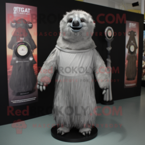 Gray Giant Sloth mascot costume character dressed with a Empire Waist Dress and Earrings