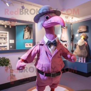 Pink Dodo Bird mascot costume character dressed with a Waistcoat and Caps
