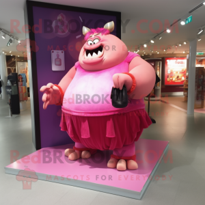 Pink Ogre maskot kostume...