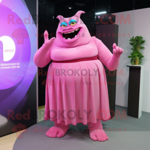 Pink Ogre maskot kostume...