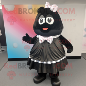 Black Ice Cream mascot costume character dressed with a Wrap Skirt and Bow ties