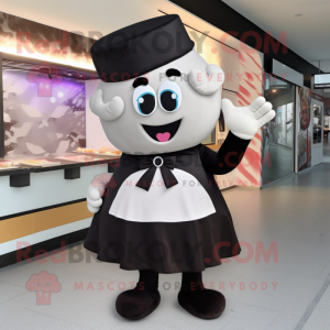Black Ice Cream mascot costume character dressed with a Wrap Skirt and Bow ties