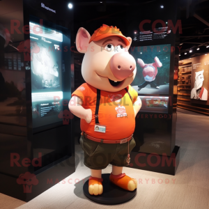 Rust Pig mascot costume character dressed with a Shorts and Bracelet watches