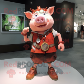 Rust Pig mascot costume character dressed with a Shorts and Bracelet watches