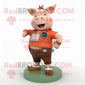 Rust Pig mascot costume character dressed with a Shorts and Bracelet watches