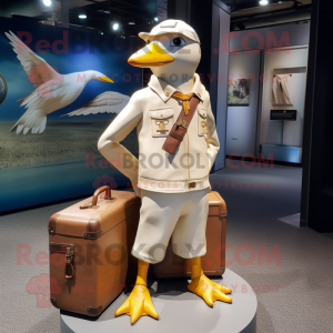 Gold Seagull mascot costume character dressed with a Cargo Pants and Briefcases