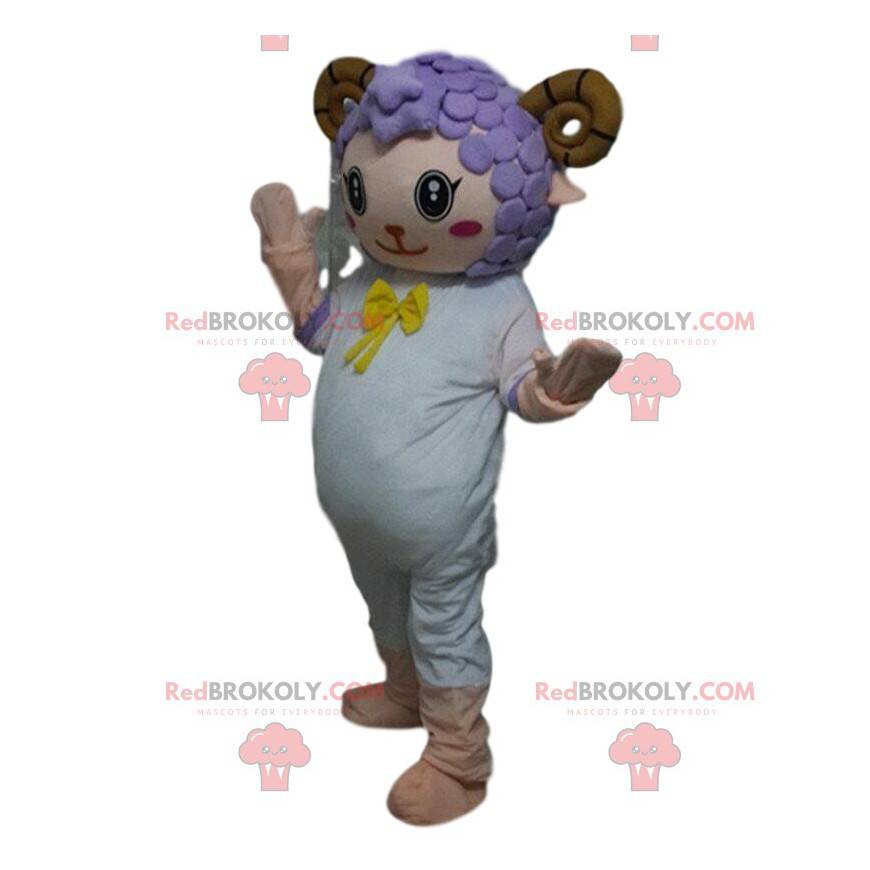 Mascote ovelha branca, cabra com chifres marrons - Mascote ovelha branca, cabra com chifres marrons -