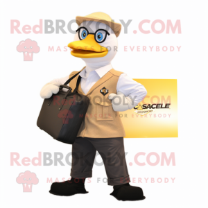 Gold Seagull mascot costume character dressed with a Cargo Pants and Briefcases