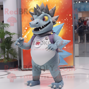 Gray Stegosaurus mascot costume character dressed with a Flare Jeans and Smartwatches