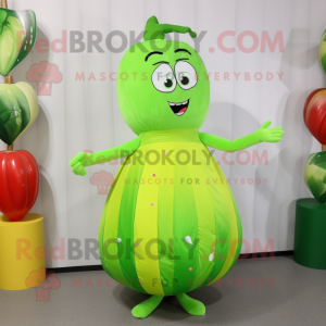 Lime Green Zucchini mascot costume character dressed with a Midi Dress and Hairpins