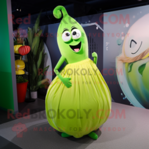 Lime Green Zucchini mascot costume character dressed with a Midi Dress and Hairpins