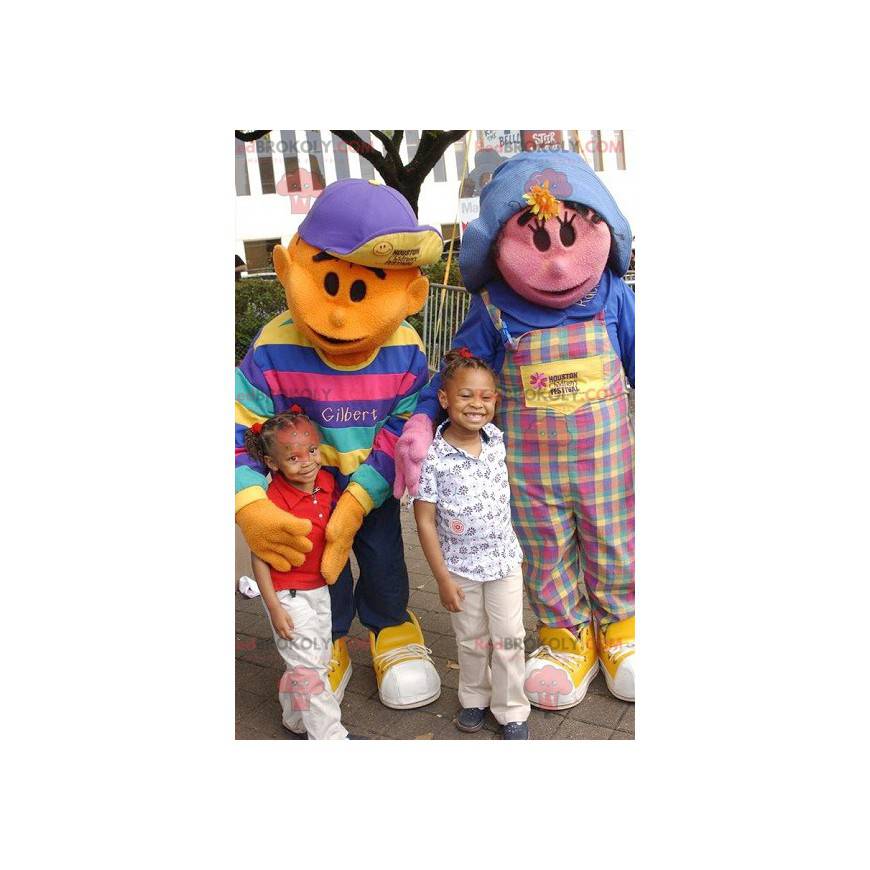 2 mascotes: uma menina rosa e um menino laranja - Redbrokoly.com