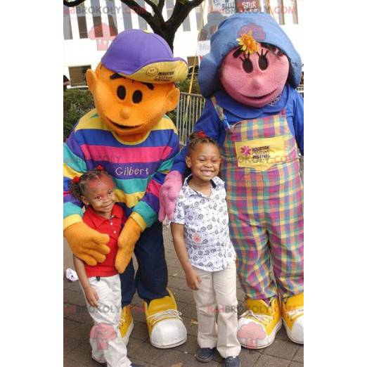 2 mascots: a pink girl and an orange boy - Redbrokoly.com