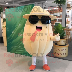 Beige Melon mascot costume character dressed with a Culottes and Sunglasses