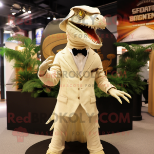 Cream Spinosaurus mascot costume character dressed with a Suit and Caps