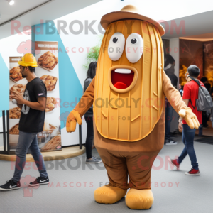 Brown French Fries mascot costume character dressed with a Skinny Jeans and Coin purses