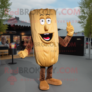 Brown French Fries mascot costume character dressed with a Skinny Jeans and Coin purses